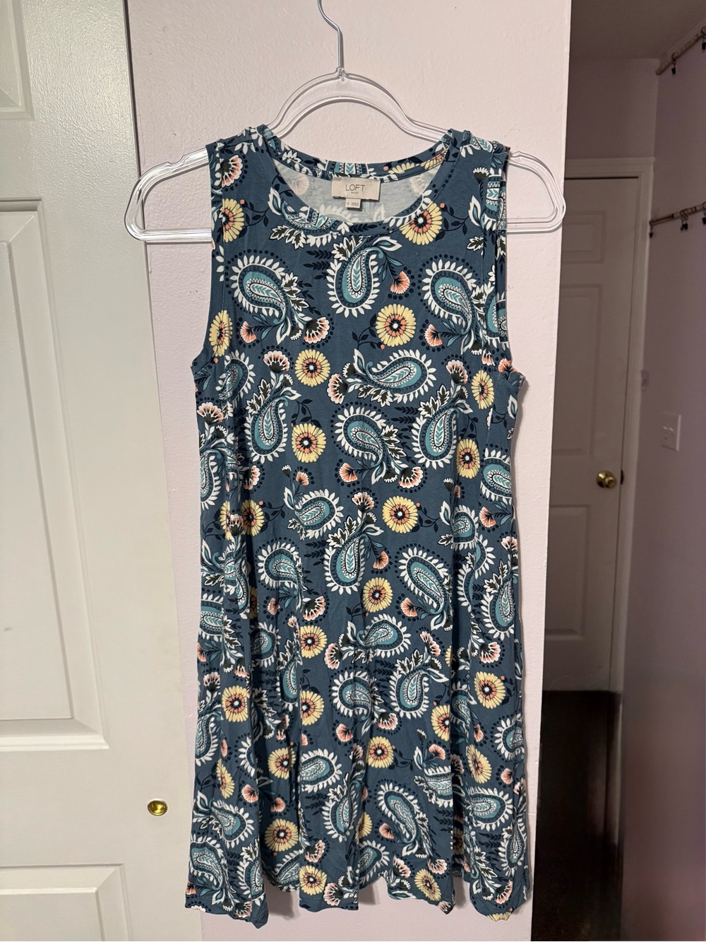LOFT Teal Paisley & Floral Sleeveless A-Line Dress